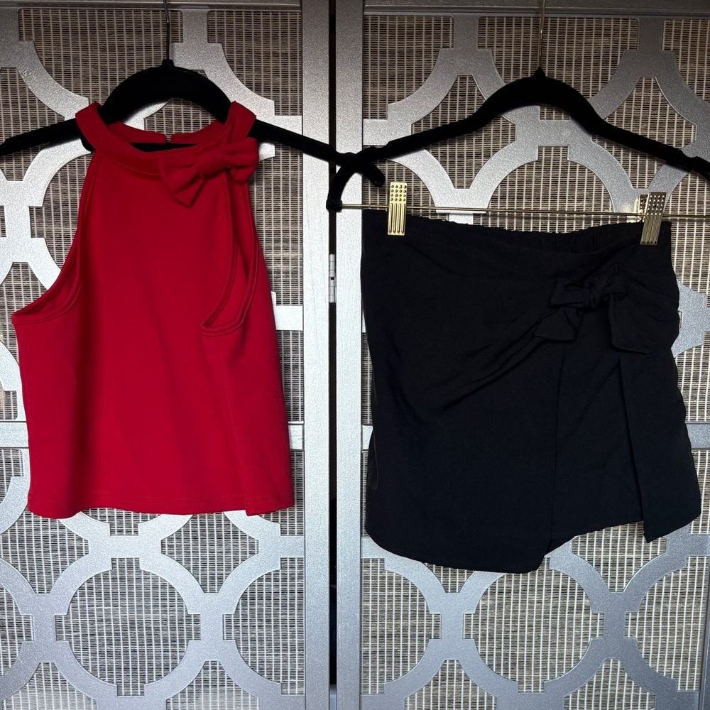 SHEIN Red and Black Skirt Set